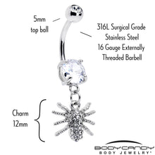 Load image into Gallery viewer, Clear CZ Gem Goth Glam Spider Dangle Belly Ring