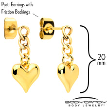 Load image into Gallery viewer, Gold Tone Chain Dangle Heart Stud Earrings