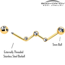 Load image into Gallery viewer, 14G Clear Gem Gold Tone Constellation Style Project Bar 32mm