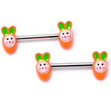 Load image into Gallery viewer, 14G 9/16 Surprise Carrot Easter Bunny Barbell Nipple Ring Set