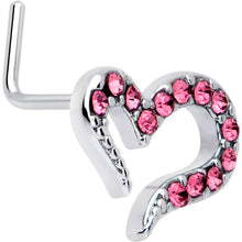 Load image into Gallery viewer, 20G 7mm Pink Gem Stylized Heart L Shape Nose Ring