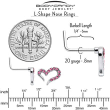 Load image into Gallery viewer, 20G 7mm Pink Gem Stylized Heart L Shape Nose Ring