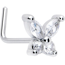 Load image into Gallery viewer, 20G 7mm Clear CZ Gem Open Wing Butterfly L Shape Nose Ring