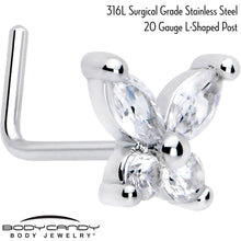 Load image into Gallery viewer, 20G 7mm Clear CZ Gem Open Wing Butterfly L Shape Nose Ring