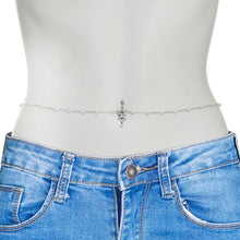 Load image into Gallery viewer, Clear CZ Gem Glam Butterfly Faux Pearl Dangle Belly Ring Belly Chain