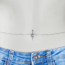 Load image into Gallery viewer, Clear CZ Gem Glam Butterfly Faux Pearl Dangle Belly Ring Belly Chain