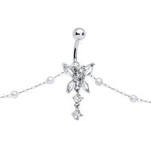 Load image into Gallery viewer, Clear CZ Gem Glam Butterfly Faux Pearl Dangle Belly Ring Belly Chain