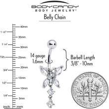 Load image into Gallery viewer, Clear CZ Gem Glam Butterfly Faux Pearl Dangle Belly Ring Belly Chain