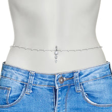 Load image into Gallery viewer, Clear CZ Gem Glamour Flower Faux Pearl Dangle Belly Ring Belly Chain