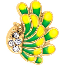 Load image into Gallery viewer, Clear Gem Gold Tone Peacock Green Yellow Barbell Tongue Ring