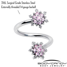 Load image into Gallery viewer, Pink CZ Gem Glam Snowflake Spiral Twister Belly Ring