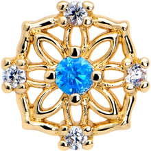 Load image into Gallery viewer, 16G 5/16 Blue CZ Gem Gold Tone Flower Ring Labret Monroe Tragus