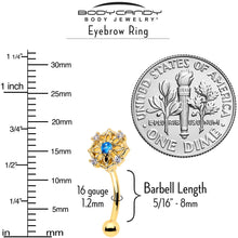 Load image into Gallery viewer, 16G 5/16 Blue CZ Gem Gold Tone Flower Ring Curved Eyebrow Ring