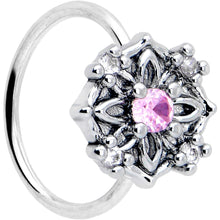 Load image into Gallery viewer, 20G 5/16 Pink CZ Gem Flower Circle Nose Hoop