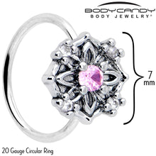 Load image into Gallery viewer, 20G 5/16 Pink CZ Gem Flower Circle Nose Hoop