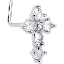 Load image into Gallery viewer, 20G 7mm Clear CZ Gem Cross Dangle L Shape Nose Ring