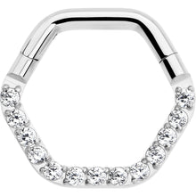 Load image into Gallery viewer, 16G 5/16 Clear CZ Gem Hexagon Shape Hinged Segment Ring