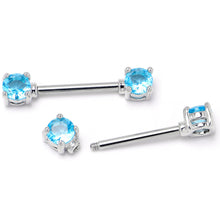 Load image into Gallery viewer, 14G 9/16 Blue CZ Gem Love Forward Facing Barbell Nipple Ring Set