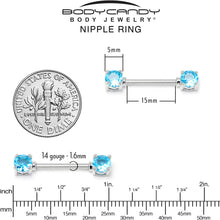 Load image into Gallery viewer, 14G 9/16 Blue CZ Gem Love Forward Facing Barbell Nipple Ring Set