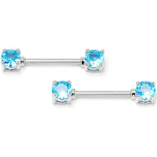 Load image into Gallery viewer, 14G 9/16 Blue CZ Gem Love Forward Facing Barbell Nipple Ring Set