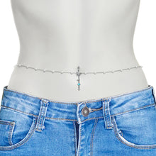 Load image into Gallery viewer, Clear CZ Gem Double Butterfly Faux Pearl Dangle Belly Chain Belly Ring