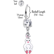 Load image into Gallery viewer, Clear Gem Bunny White Rabbit Dangle Belly Ring