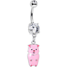 Load image into Gallery viewer, Clear Gem Pretty Pink Piggy Dangle Belly Ring