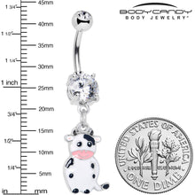 Load image into Gallery viewer, Clear Gem Moo Cow Cutie Dangle Belly Ring