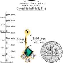 Load image into Gallery viewer, Green Clear CZ Gem Gold Tone Rhombus Riot Belly Ring