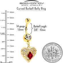 Load image into Gallery viewer, Red CZ Gem Gold Tone Heart Queen Dangle Belly Ring