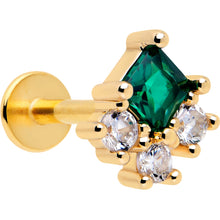 Load image into Gallery viewer, 16G 1/4 Green Clear CZ Gem Gold Tone Rhombus Riot Flatback Stud