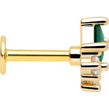 Load image into Gallery viewer, 16G 1/4 Green Clear CZ Gem Gold Tone Rhombus Riot Flatback Stud
