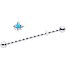 Load image into Gallery viewer, 14G Blue Synthetic Opal Rhombus Star Industrial Barbell 38mm