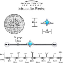Load image into Gallery viewer, 14G Blue Synthetic Opal Rhombus Star Industrial Barbell 38mm