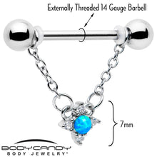 Load image into Gallery viewer, 14G 9/16 Blue Synthetic Opal Rhombus Star Dangle Nipple Ring Set