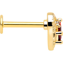 Load image into Gallery viewer, 16G 5/16 Red CZ Gem Gold Tone Heart Queen Flatback Stud