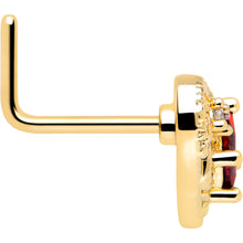 Load image into Gallery viewer, 20G 7mm Red CZ Gem Gold Tone Heart Queen L Shape Nose Ring