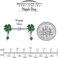Load image into Gallery viewer, 14G 9/16 Green Gem Shamrock Glam St Patricks Dangle Nipple Ring Set