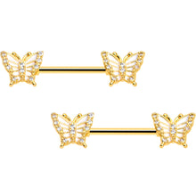 Load image into Gallery viewer, 14G 9/16 CZ Gem Airy Butterfly Barbell Nipple Ring Set