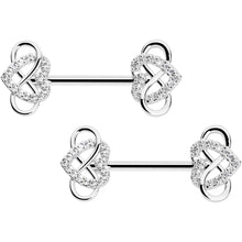 Load image into Gallery viewer, 14G 1/2 CZ Gem Infinity Heart Barbell Nipple Ring Set