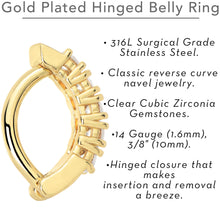 Load image into Gallery viewer, Clear CZ Gem Gold Tone Glamour Quintet Hinged Hoop Belly Ring