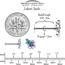 Load image into Gallery viewer, 16G 5/16 Blue Gem Faerie Flower Purple Labret Monroe Tragus