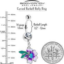 Load image into Gallery viewer, Blue Gem Faerie Flower Purple Dangle Belly Ring