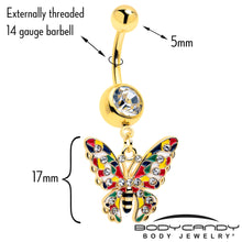 Load image into Gallery viewer, Clear Gem Gold Tone Color Block Butterfly Dangle Belly Ring