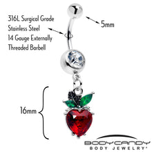 Load image into Gallery viewer, Clear Red Green Gem Strawberry Heart Dangle Belly Ring