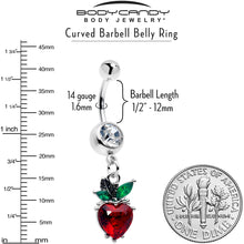 Load image into Gallery viewer, Clear Red Green Gem Strawberry Heart Dangle Belly Ring