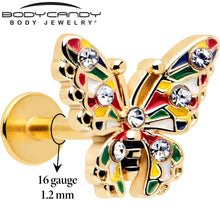 Load image into Gallery viewer, 16G 1/4 Clear Gem Gold Tone Color Block Butterfly Labret