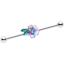 Load image into Gallery viewer, 14G Blue Gem Faerie Flower Purple Industrial Barbell 38mm
