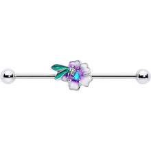 Load image into Gallery viewer, 14G Blue Gem Faerie Flower Purple Industrial Barbell 38mm