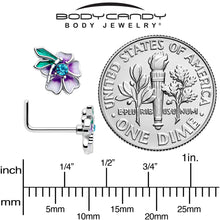 Load image into Gallery viewer, 20G 7mm Blue Gem Faerie Flower Purple L Shape Nose Ring